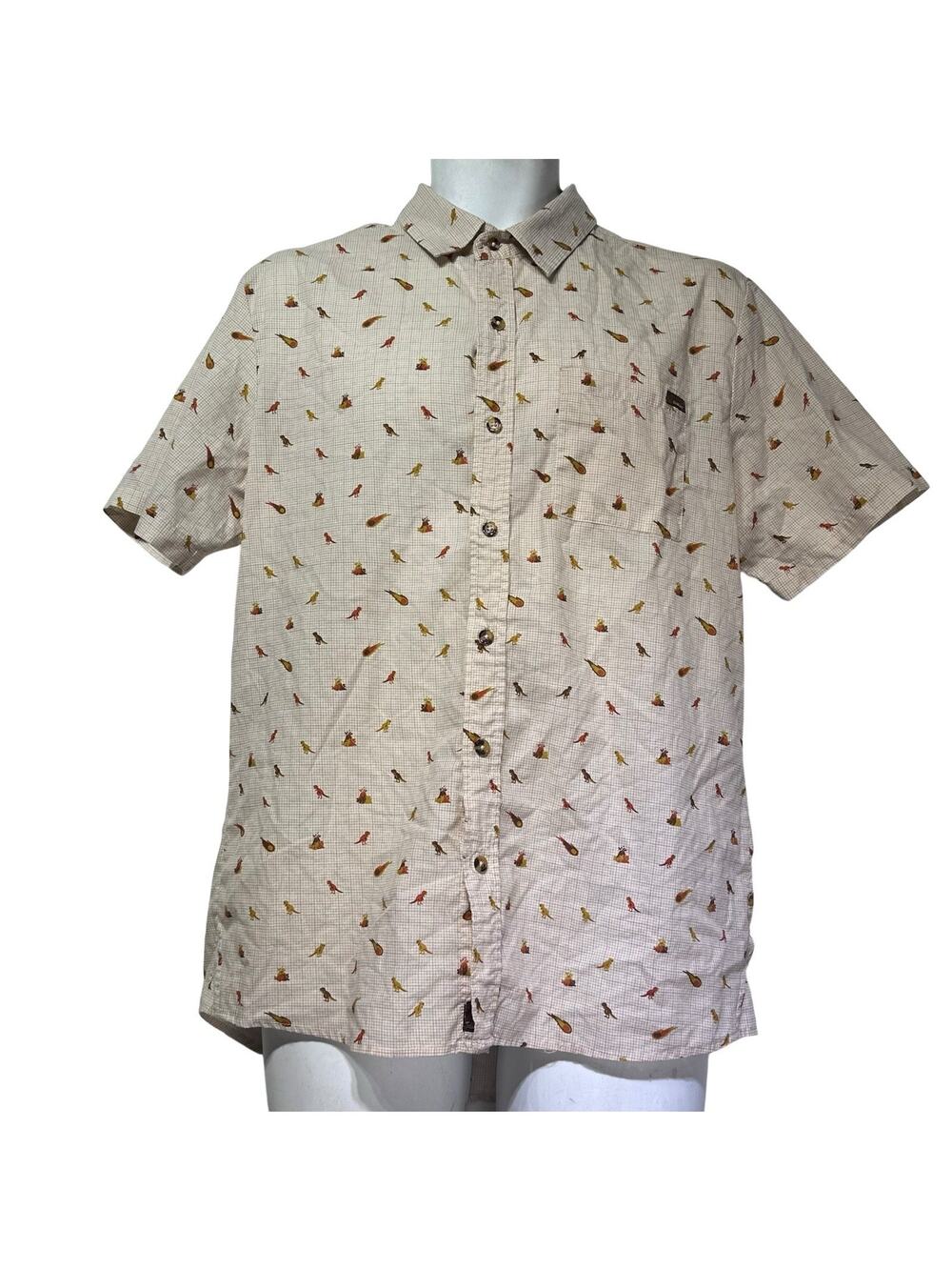 toddland mens dinosaur volcano button up short sleeve shirt Size M